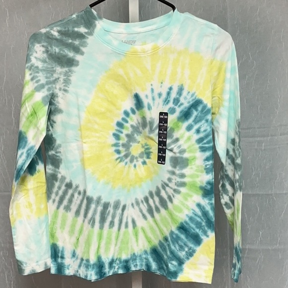 Land’s End dark peackock swirl Tie-Dye Long Sleeve Kids Shirt - Picture 5 of 8